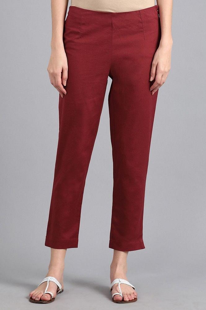 Red Solid Trousers - wforwoman