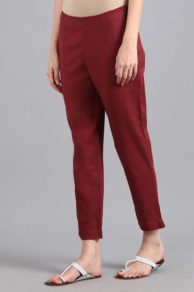 Red Solid Trousers - wforwoman