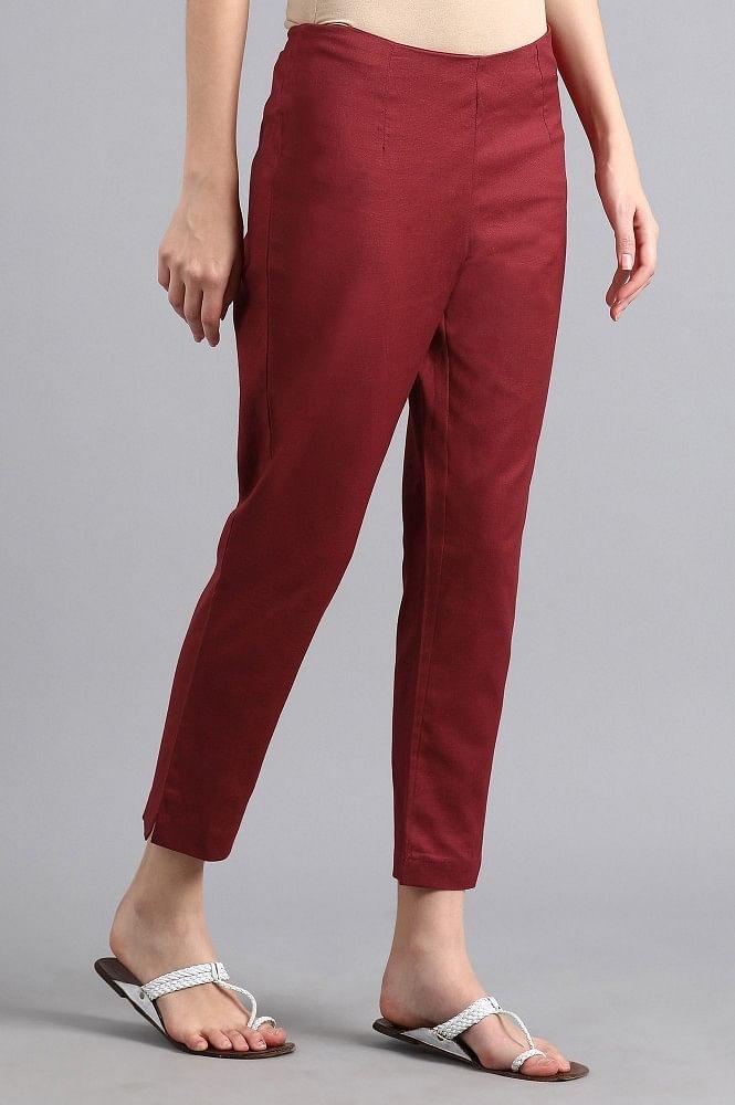 Red Solid Trousers - wforwoman