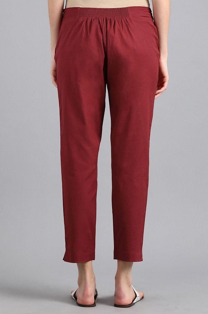 Red Solid Trousers - wforwoman