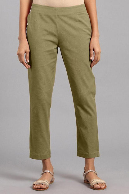 Olive Green Solid Trousers - wforwoman