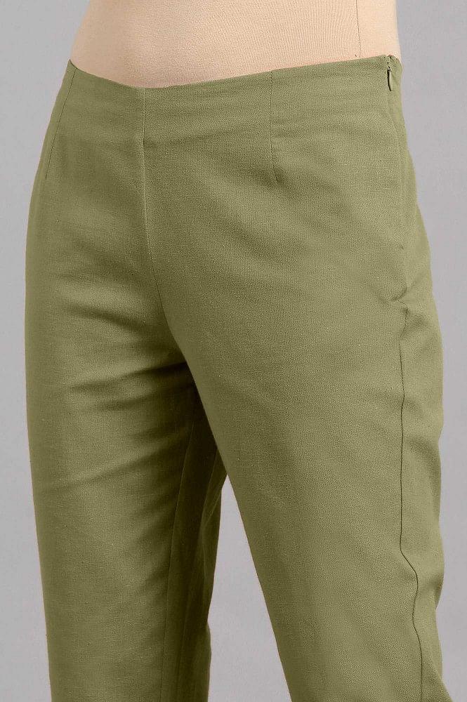 Olive Green Solid Trousers - wforwoman