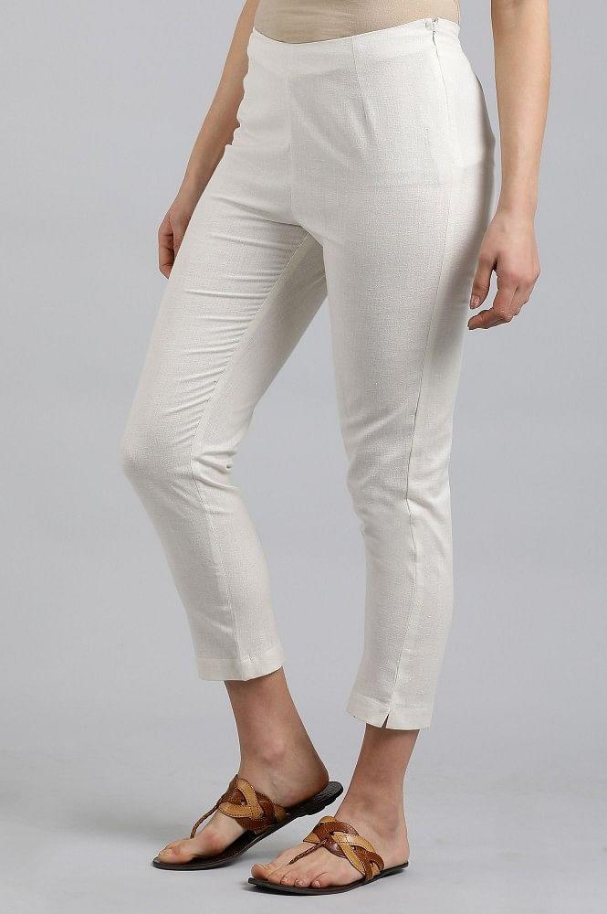 Off-White Solid Trousers - wforwoman