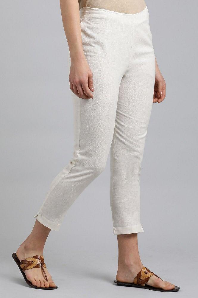 Off-White Solid Trousers - wforwoman