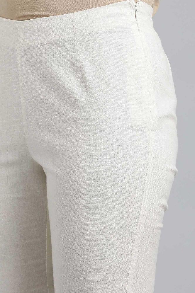 Off-White Solid Trousers - wforwoman