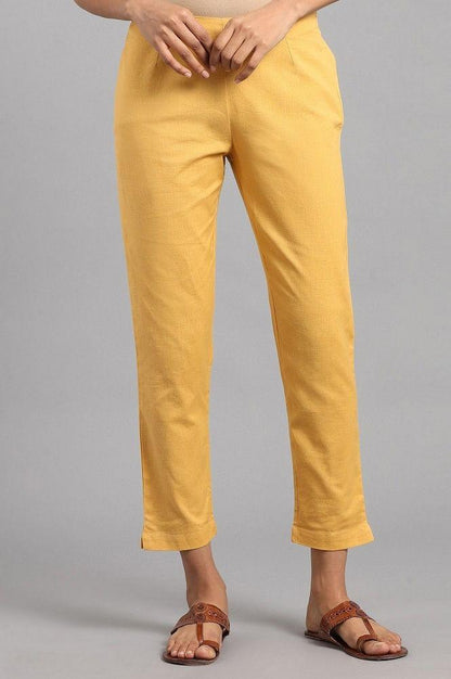 Yellow Solid Trousers - wforwoman