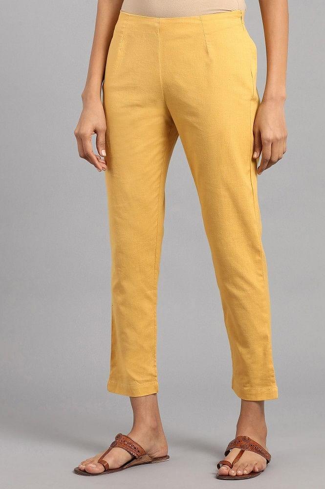 Yellow Solid Trousers - wforwoman