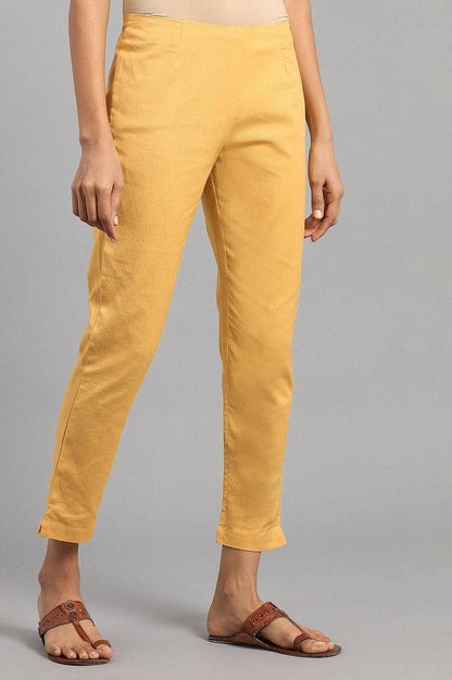 Yellow Solid Trousers - wforwoman