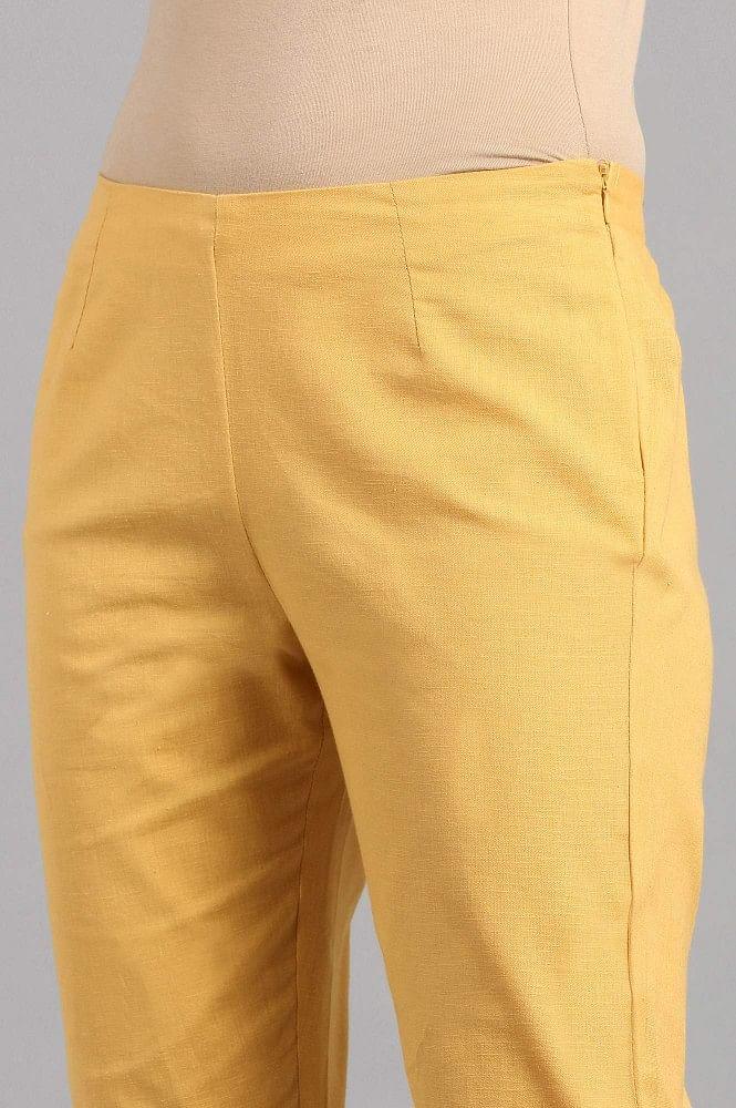 Yellow Solid Trousers - wforwoman