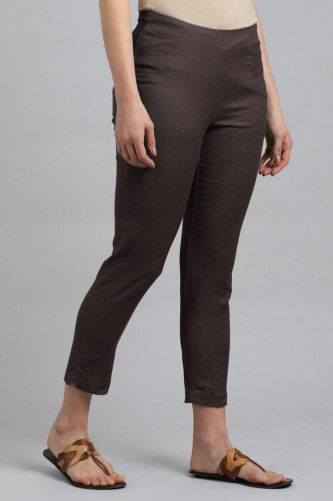 Grey Solid Trousers - wforwoman