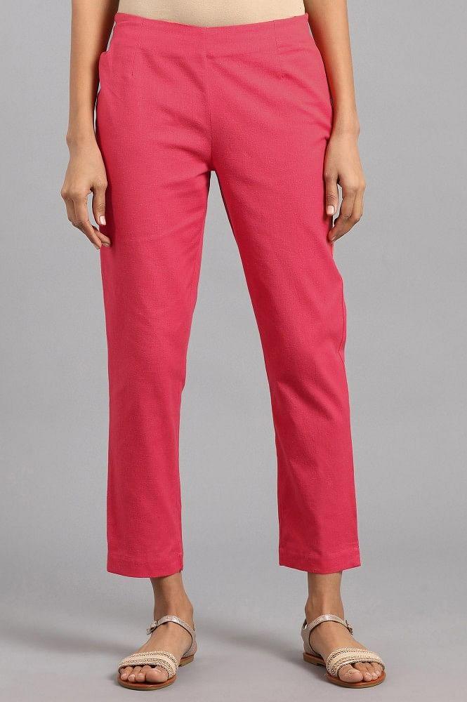 Pink Solid Trousers - wforwoman