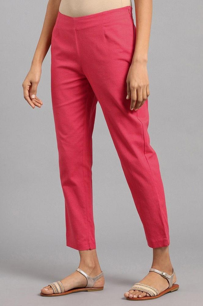 Pink Solid Trousers - wforwoman