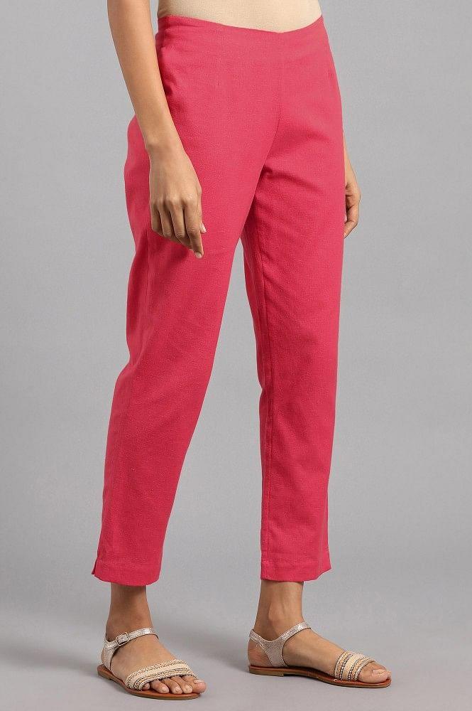 Pink Solid Trousers - wforwoman