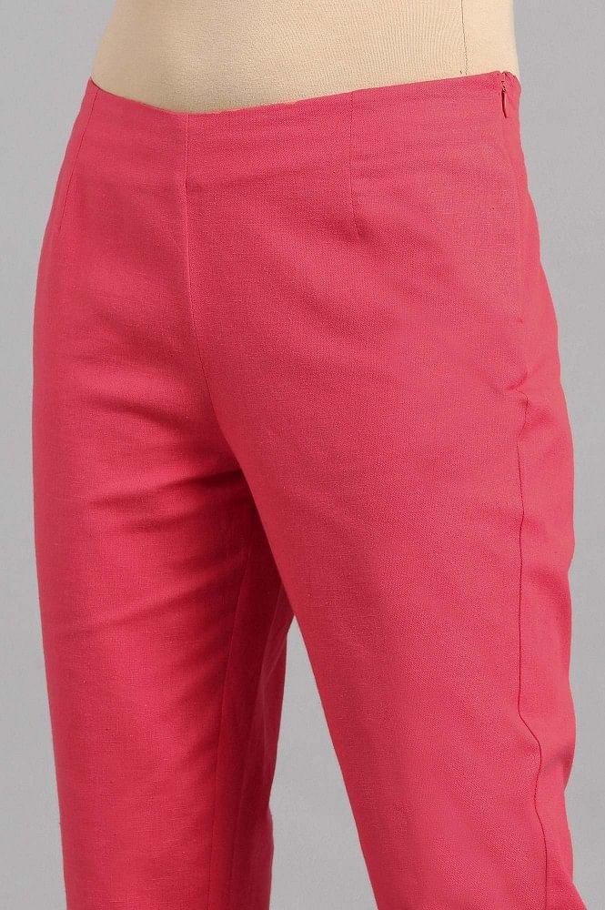 Pink Solid Trousers - wforwoman