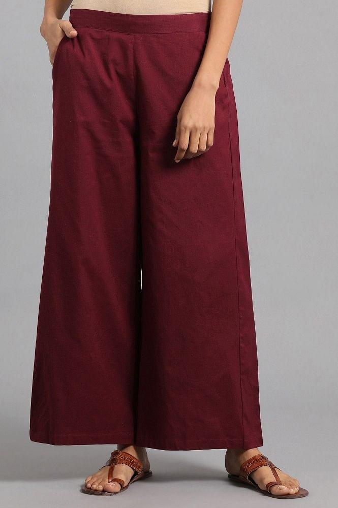 Red Solid Trousers - wforwoman