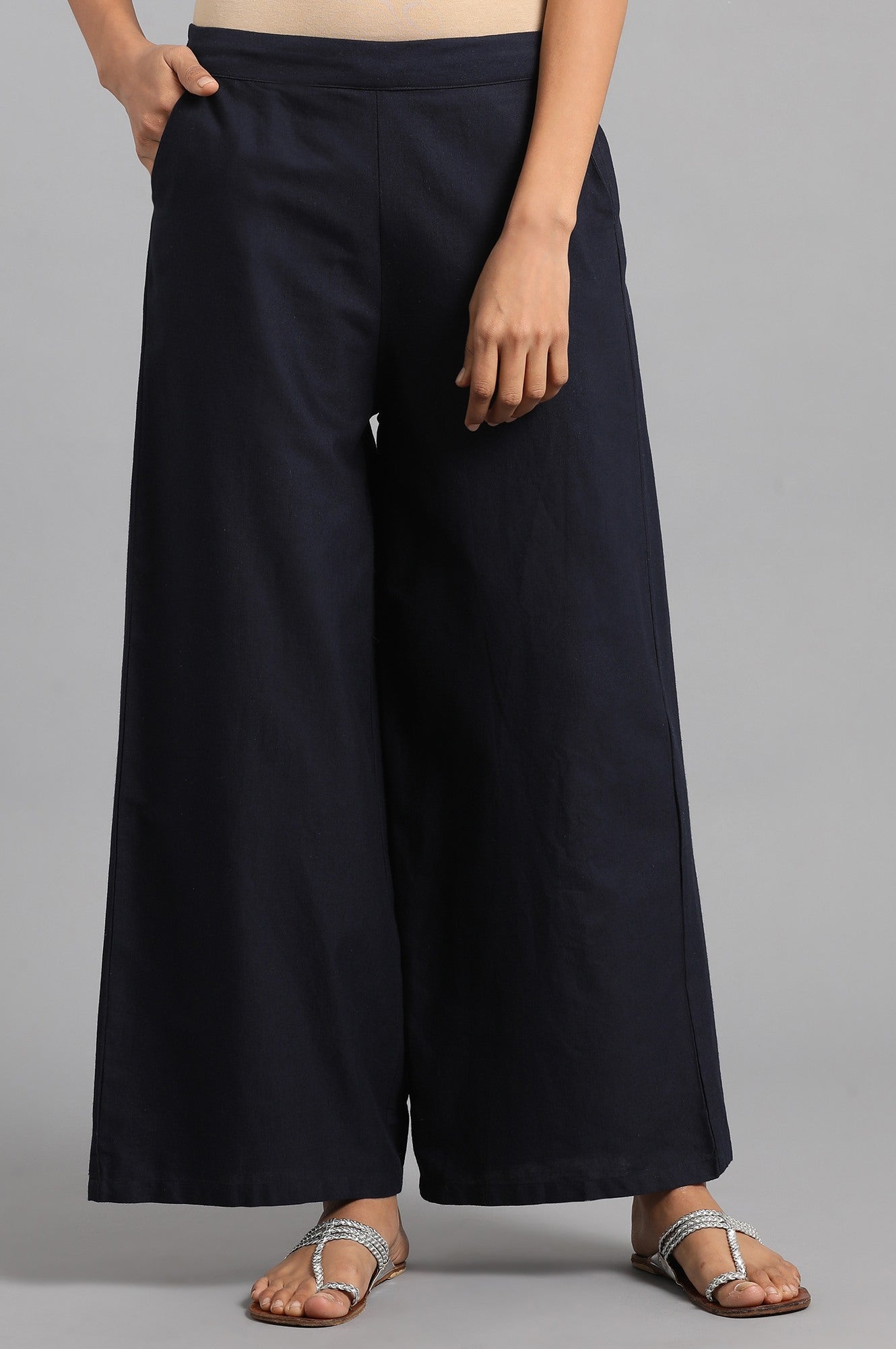 Navy Blue Solid Parallel Pants