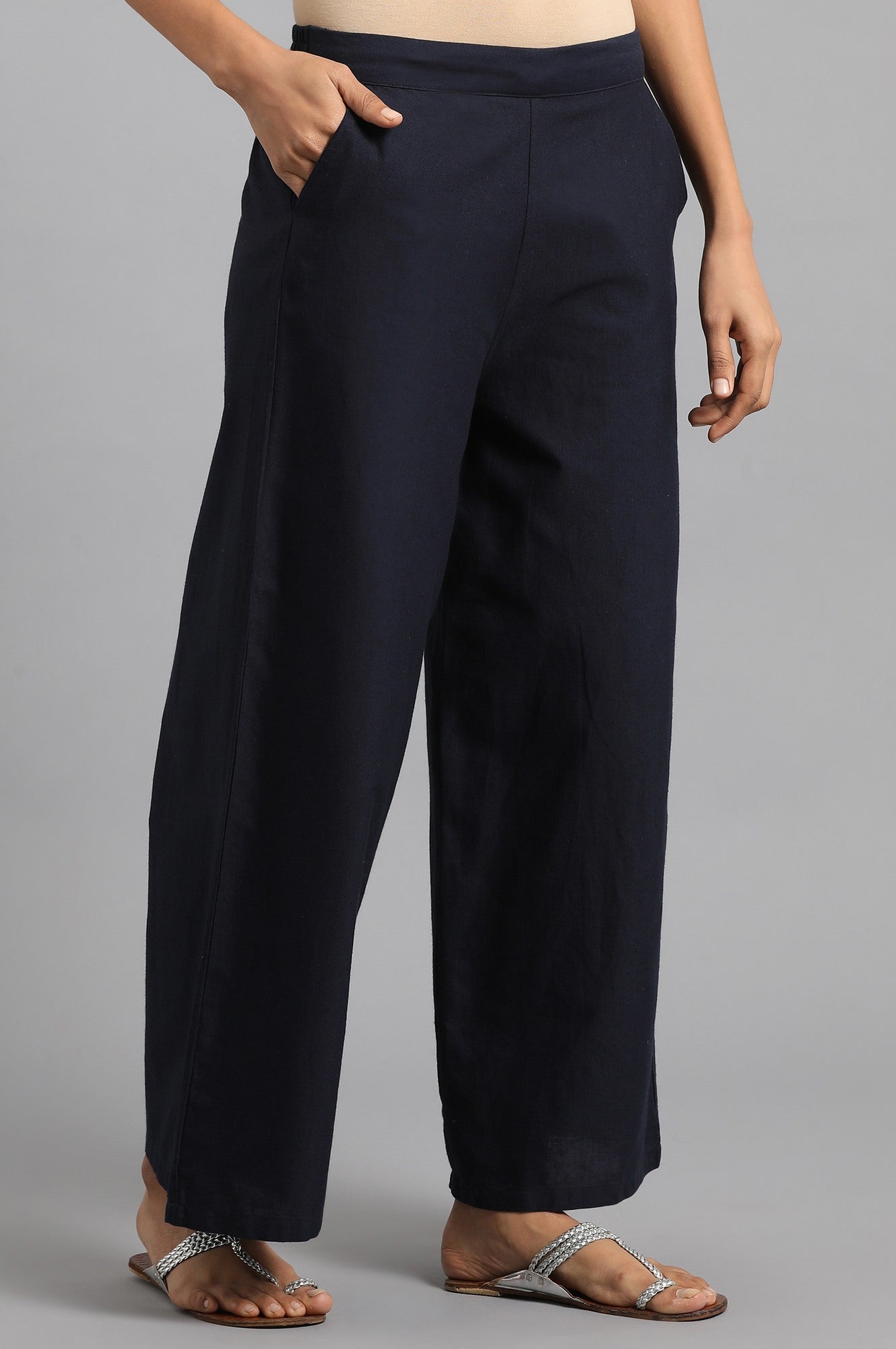 Navy Blue Solid Parallel Pants