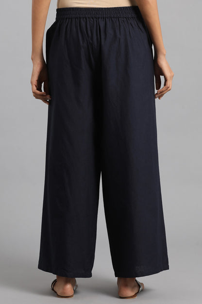 Navy Blue Solid Parallel Pants