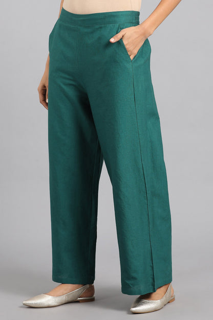 Teal Blue Solid Parallel Pants