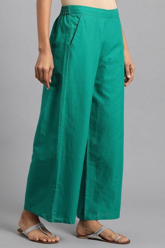 Green Solid Parallel Pants - wforwoman