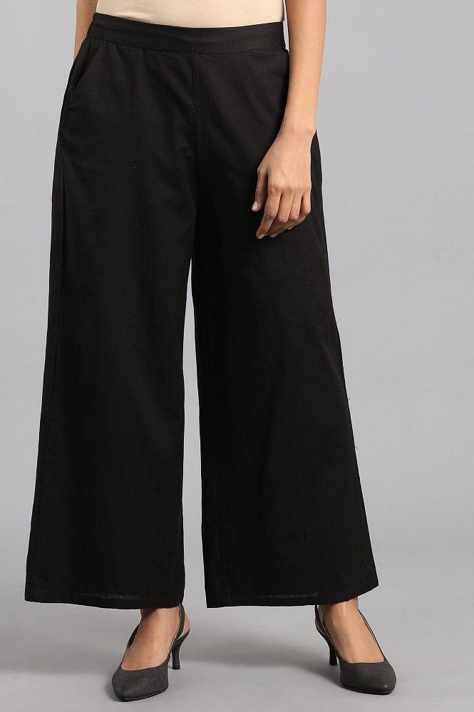 Black Solid Parallel Pants - wforwoman