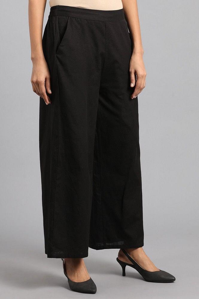 Black Solid Parallel Pants - wforwoman