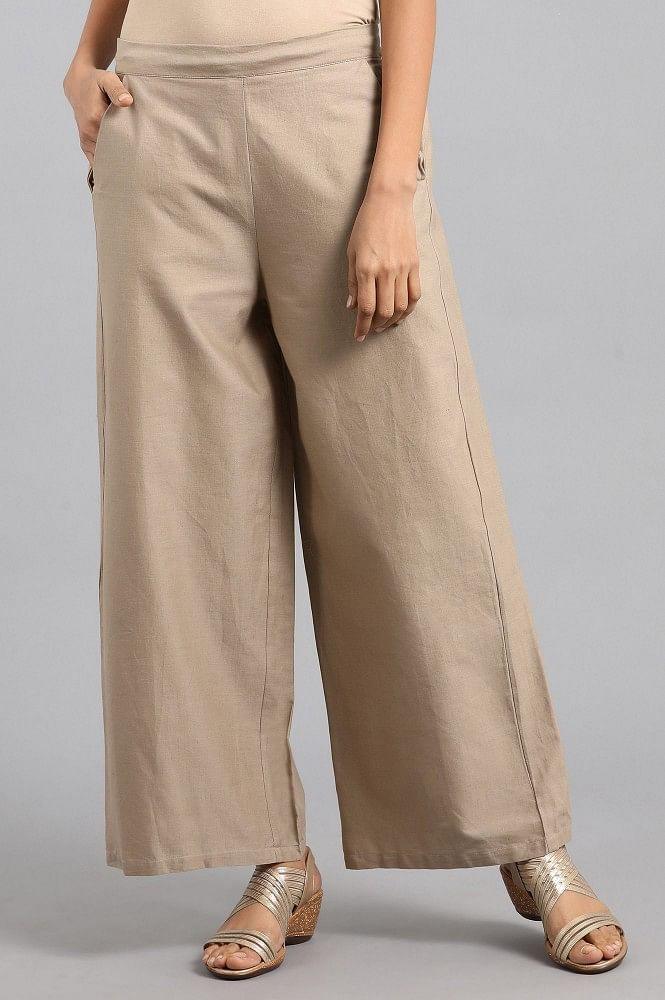 Beige Solid Parallel Pants - wforwoman