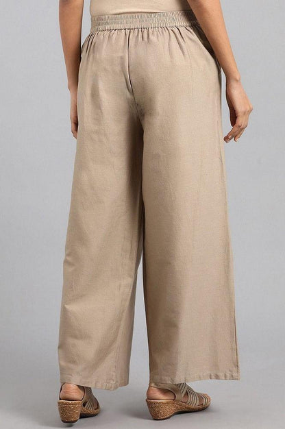 Beige Solid Parallel Pants - wforwoman