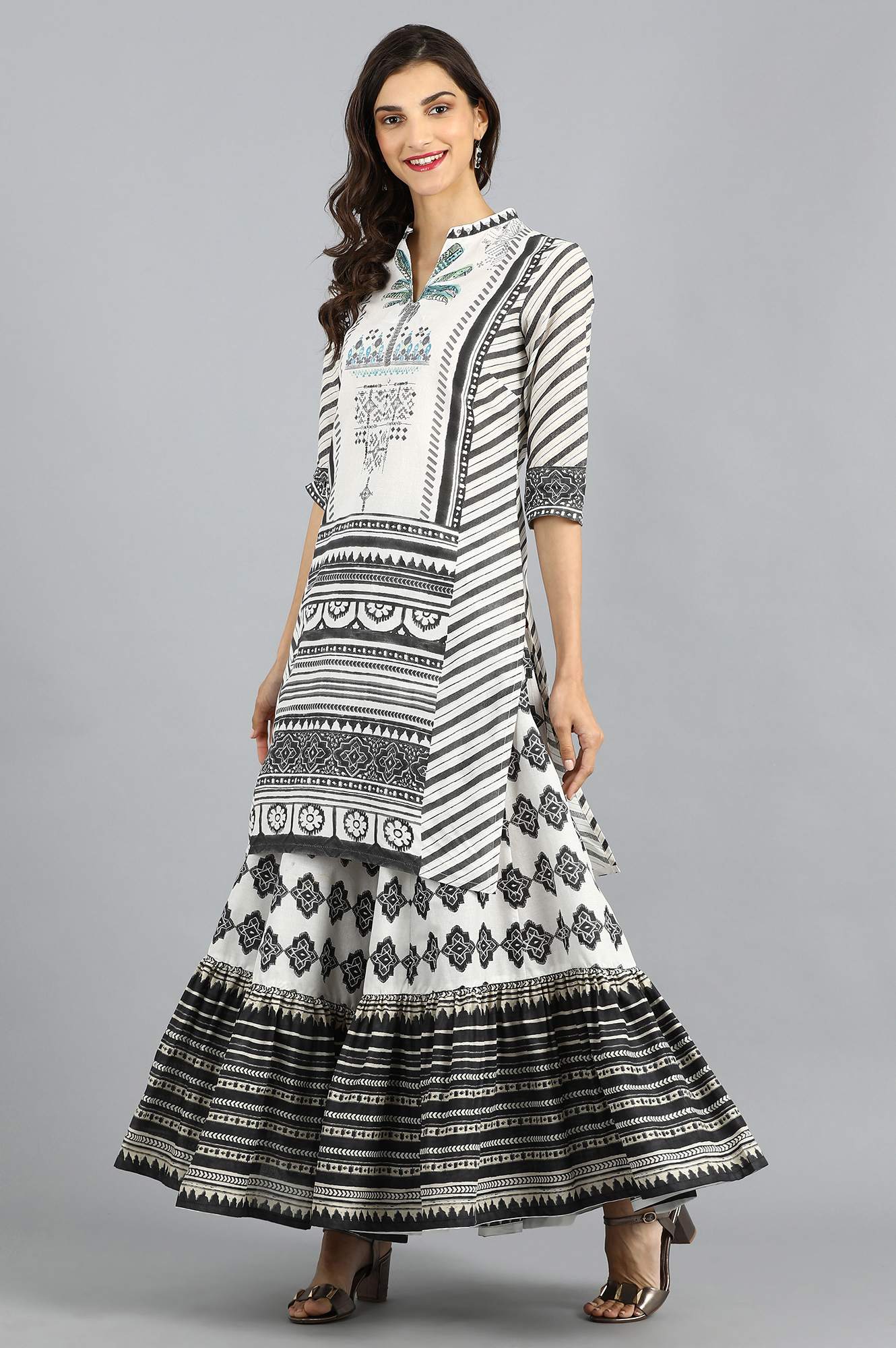 Black &amp; White Printed Sharara