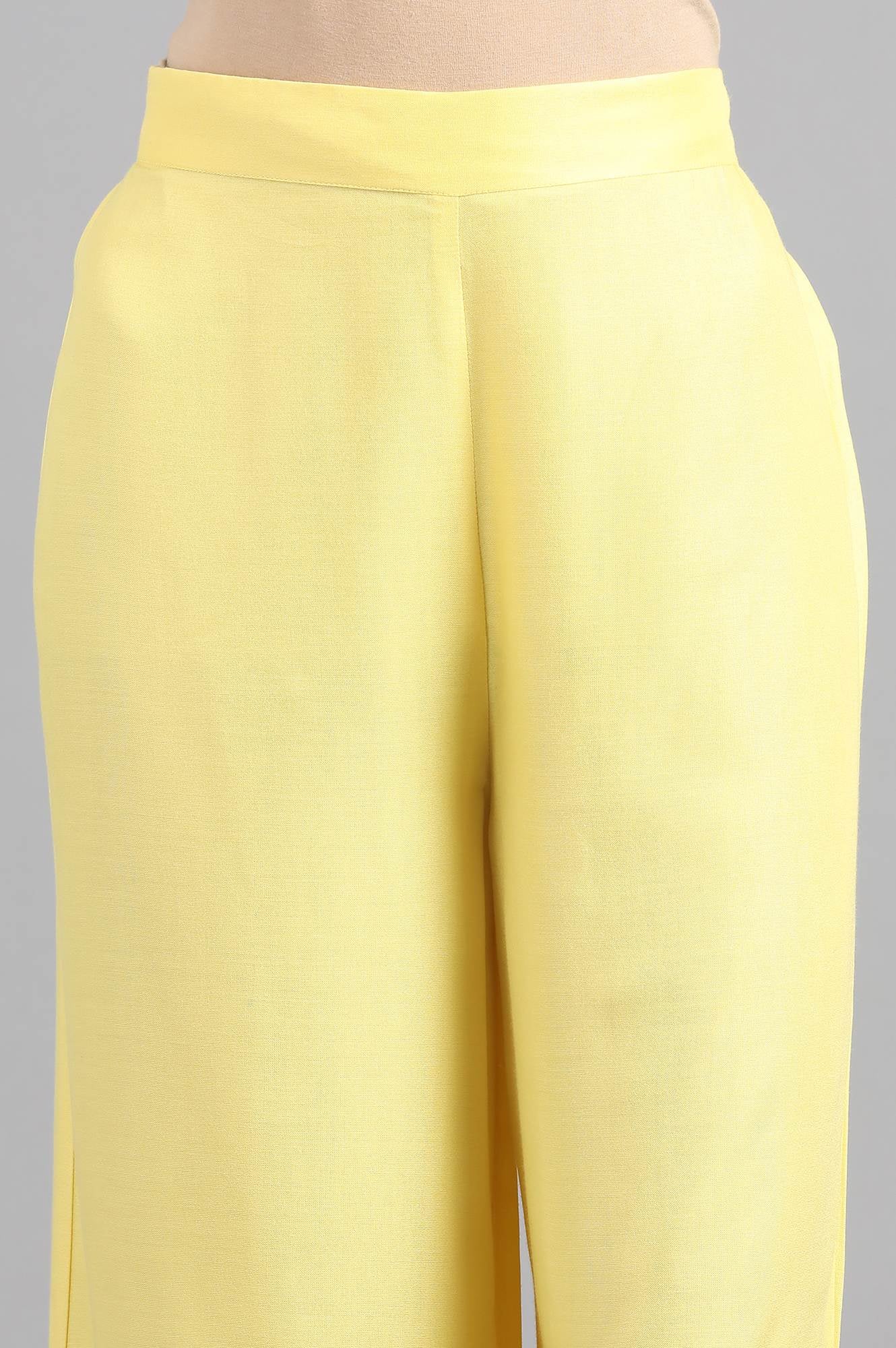 Yellow Solid Flared Pants