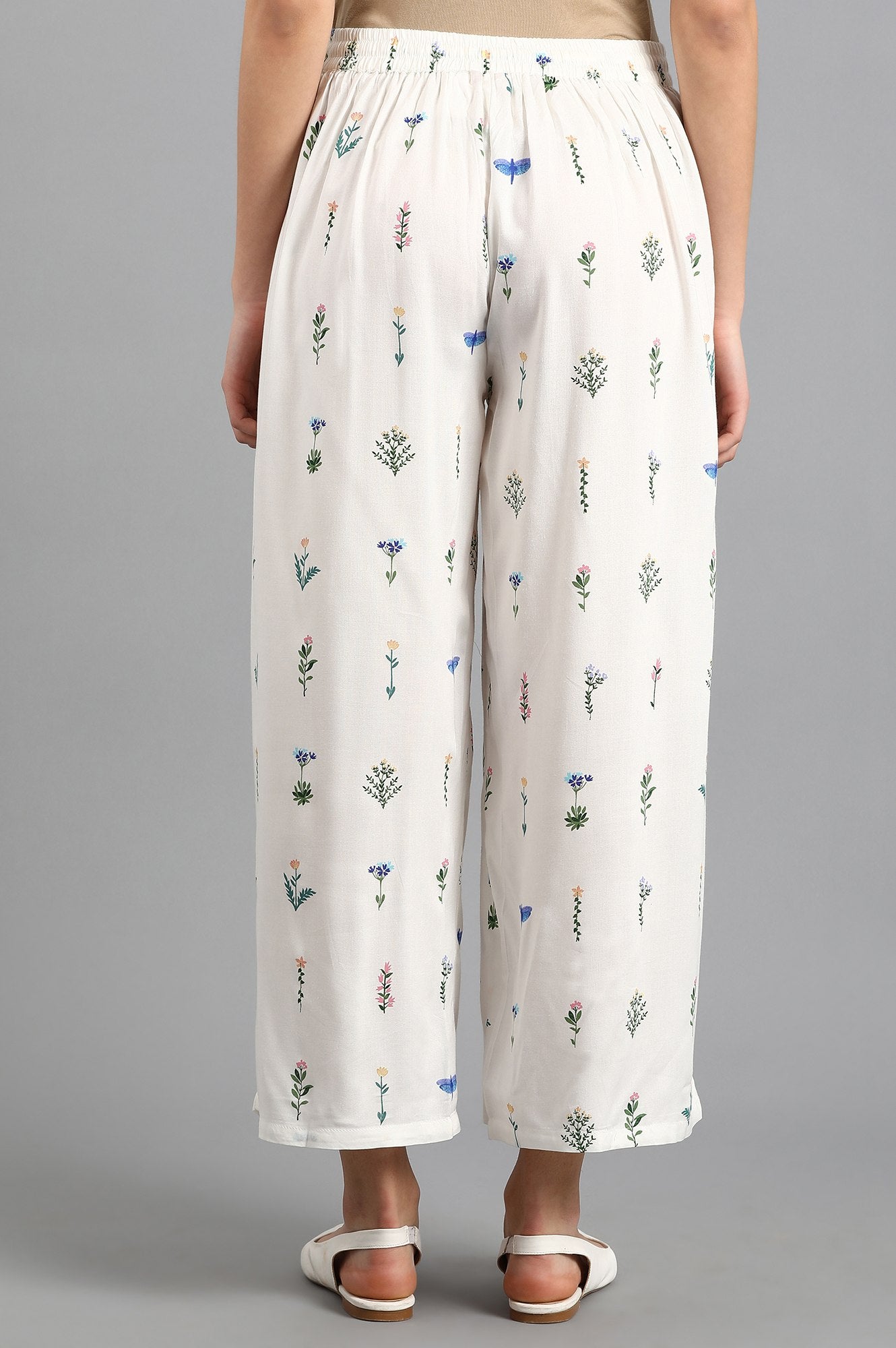 Ecru Floral Print Pants