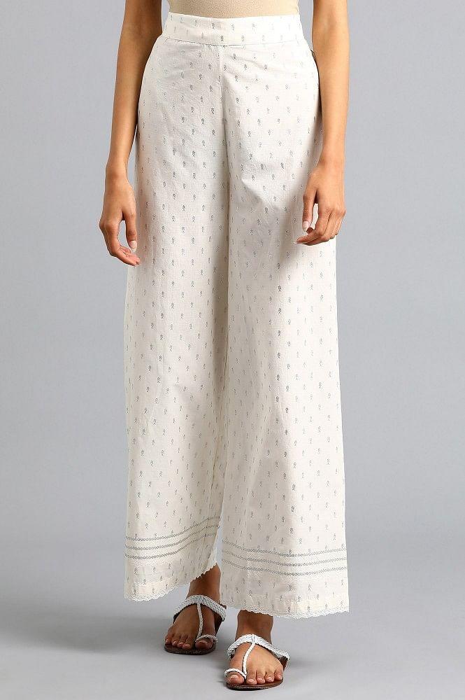 White Glitter Print Pants - wforwoman