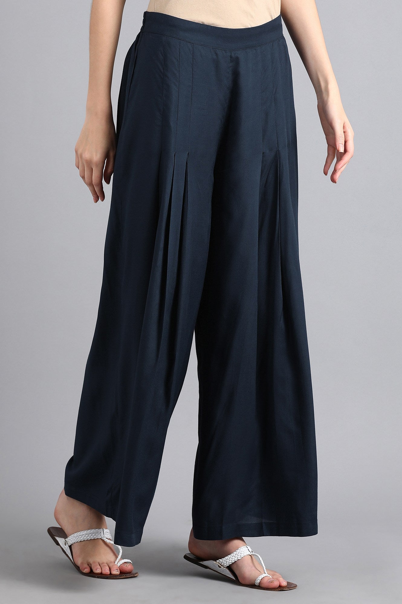 Blue Solid Parallel Pants