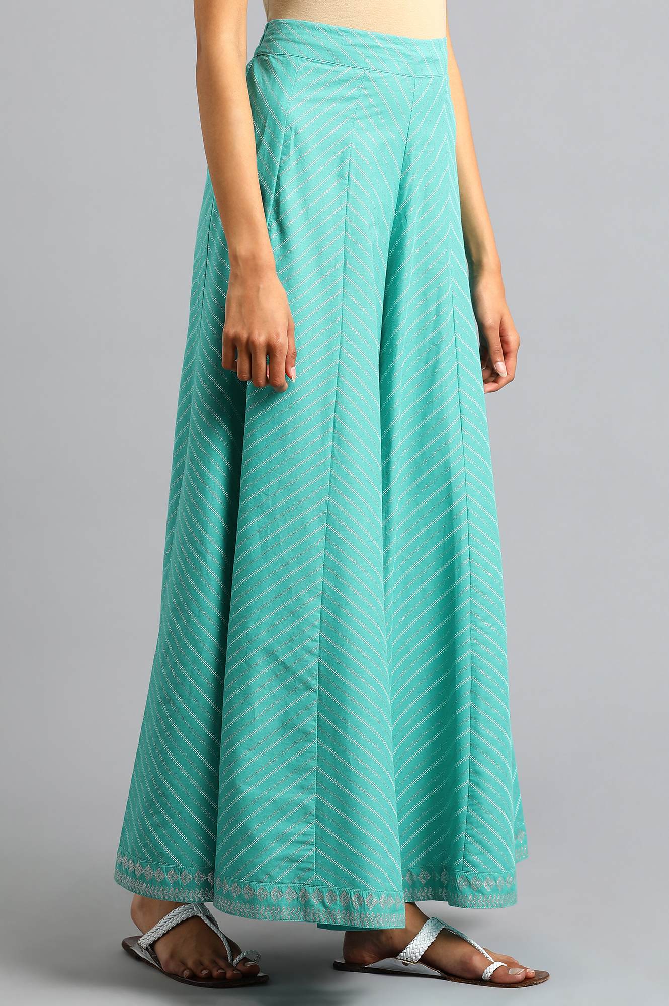 Teal Green Printed Culottes