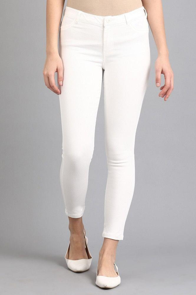 Ecru Solid Jeggings - wforwoman