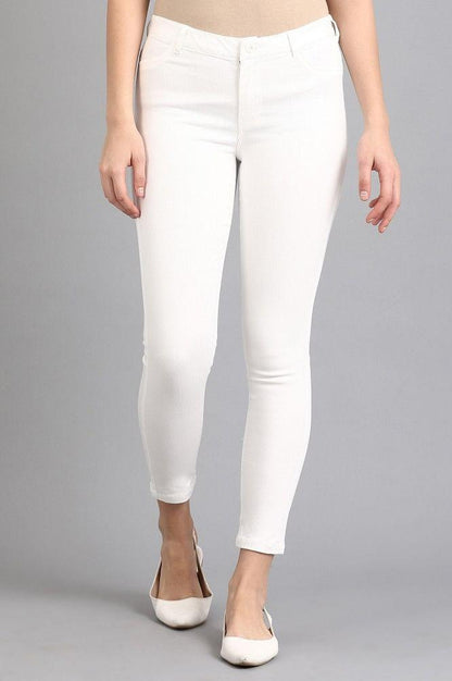 Ecru Solid Jeggings - wforwoman