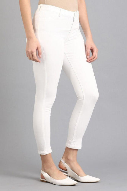 Ecru Solid Jeggings - wforwoman