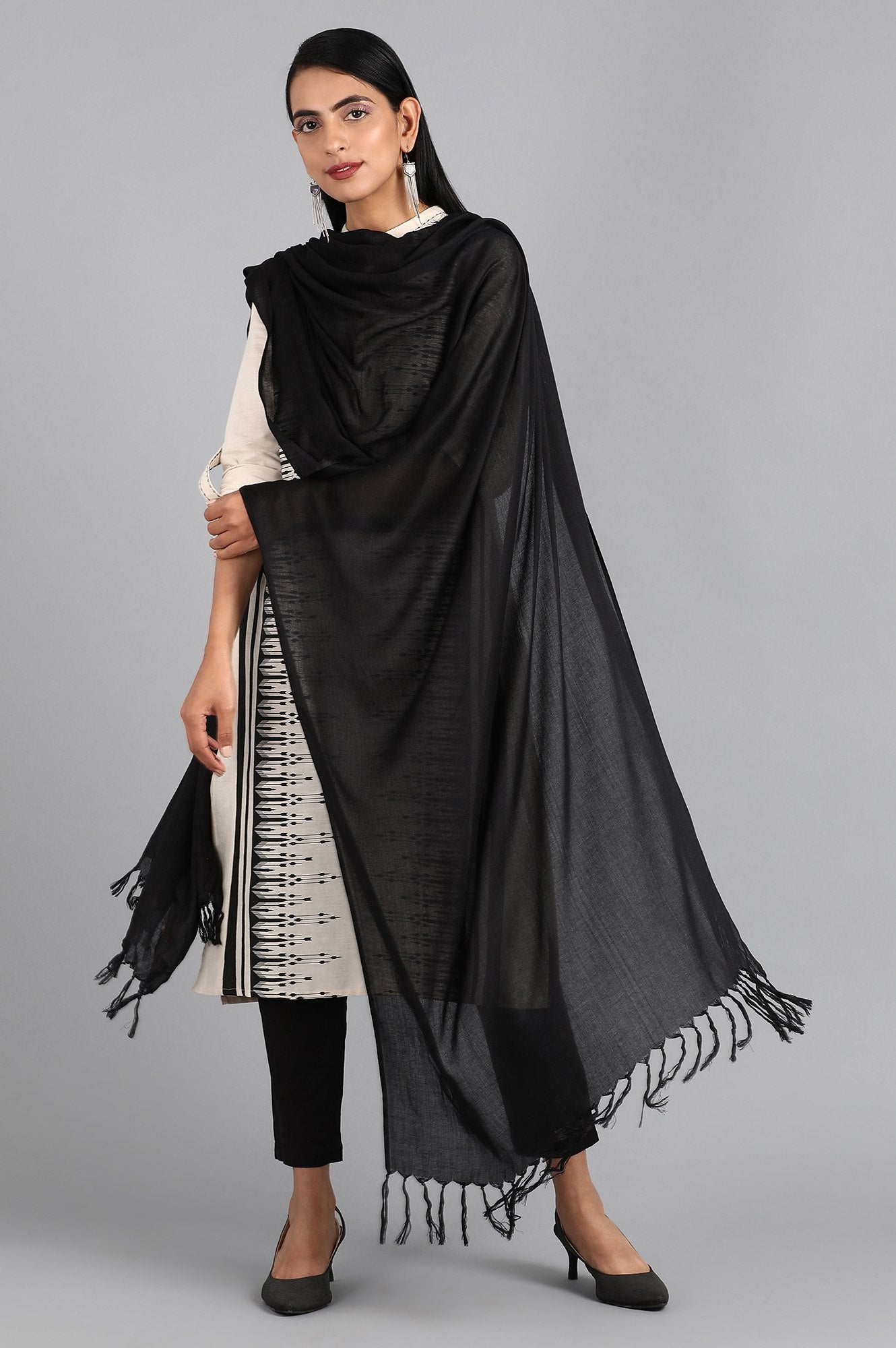 Black Solid Dupatta