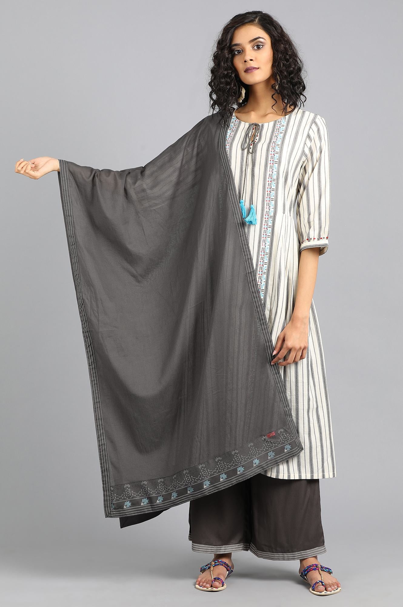 Grey Solid Dupatta