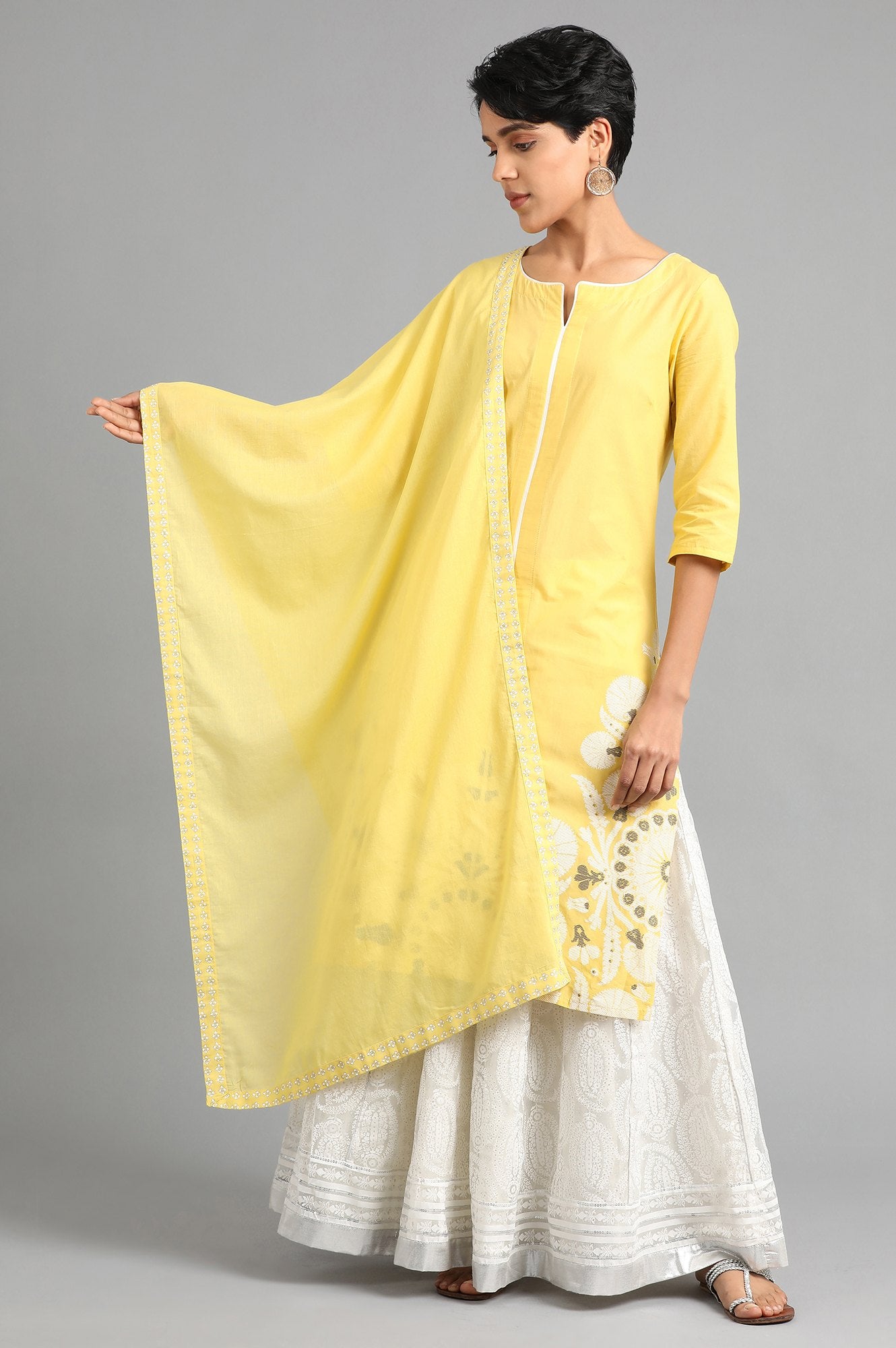 Yellow Voile Print Dupatta