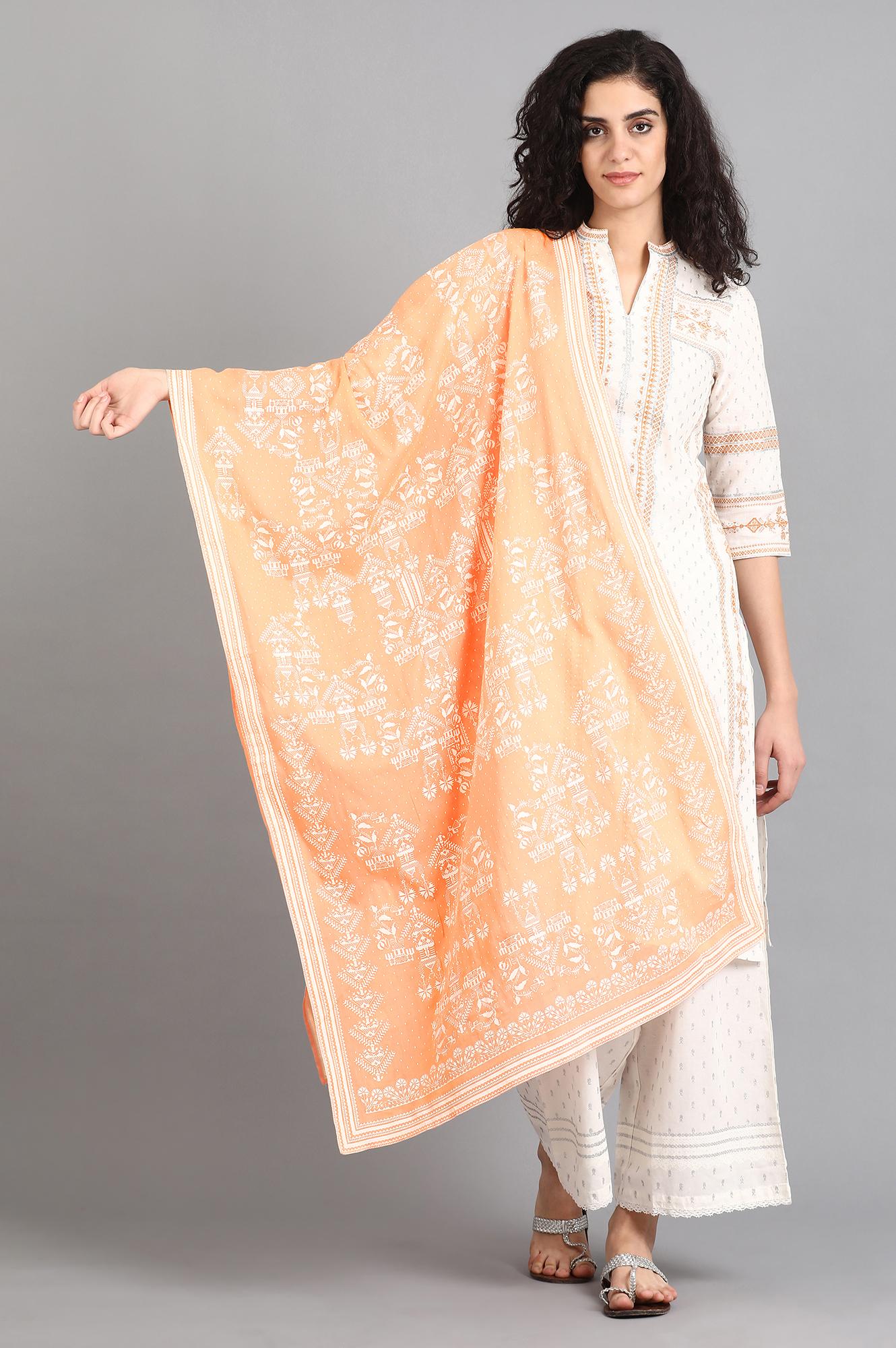 Orange Khadi Printed Dupatta