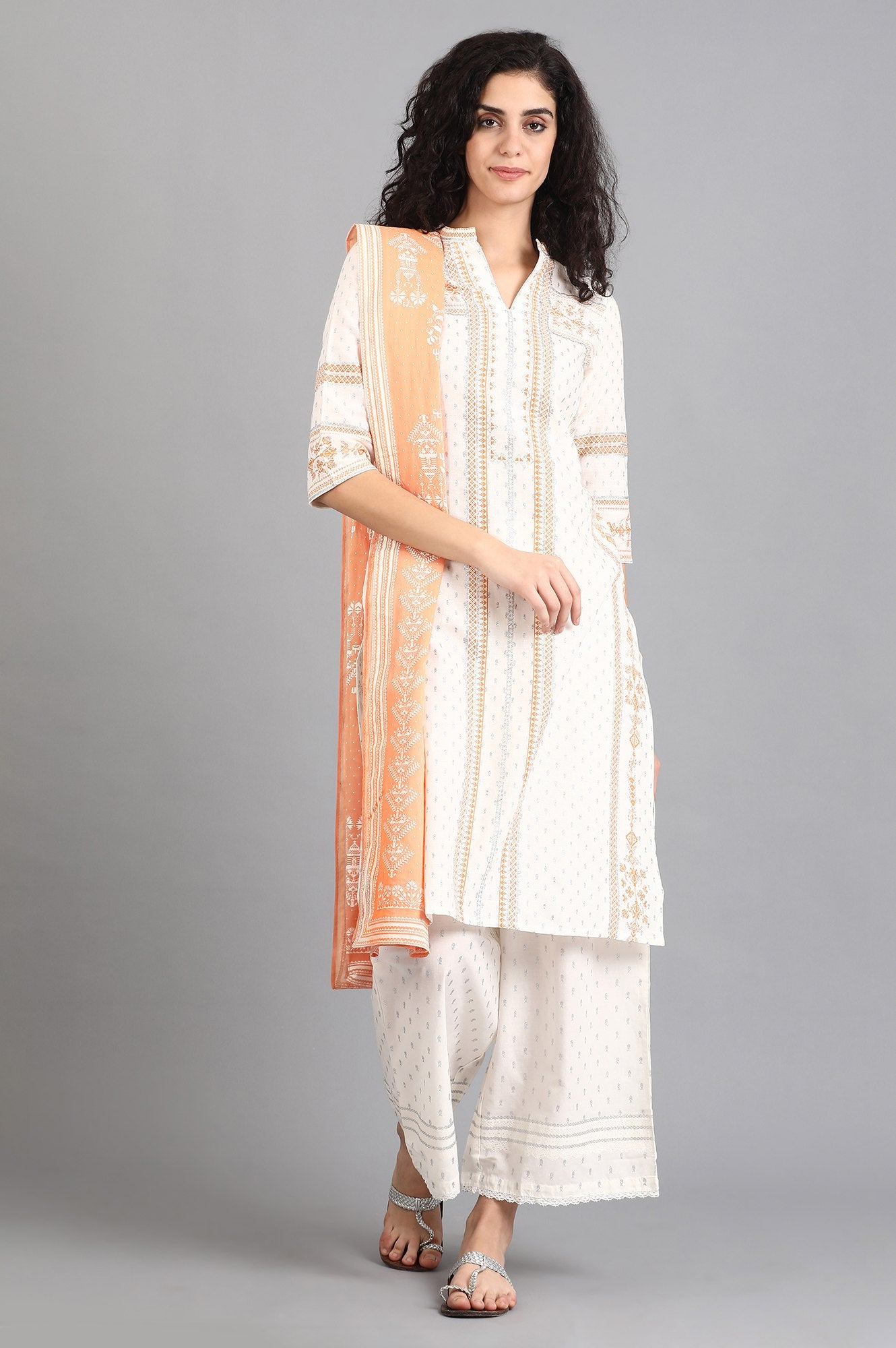 Orange Khadi Printed Dupatta