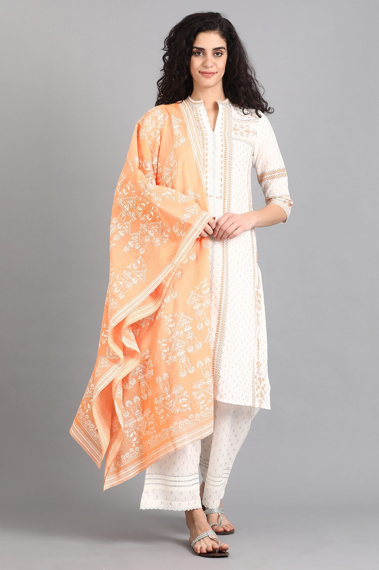 Orange Khadi Printed Dupatta