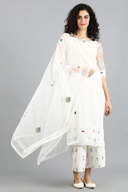 Ecru Embroidered Dupatta