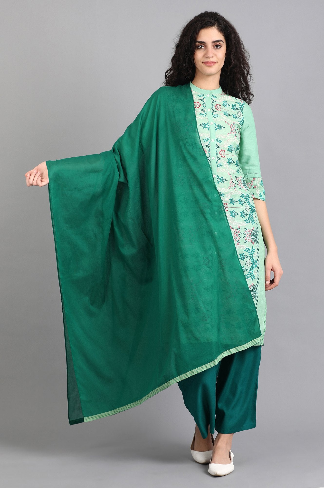 Green Solid Dupatta