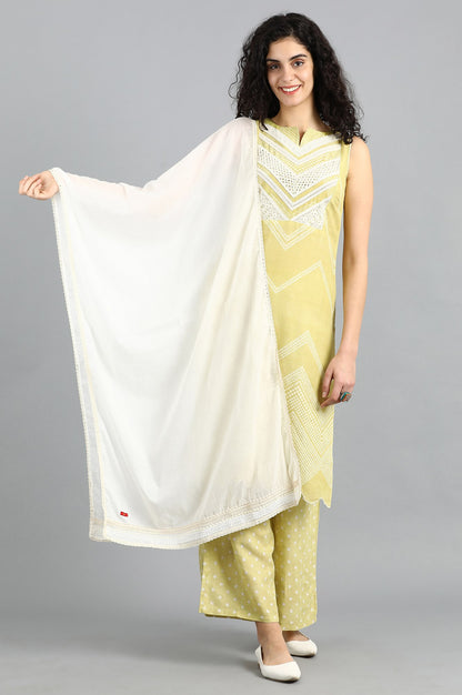 Ecru Embroidered Dupatta