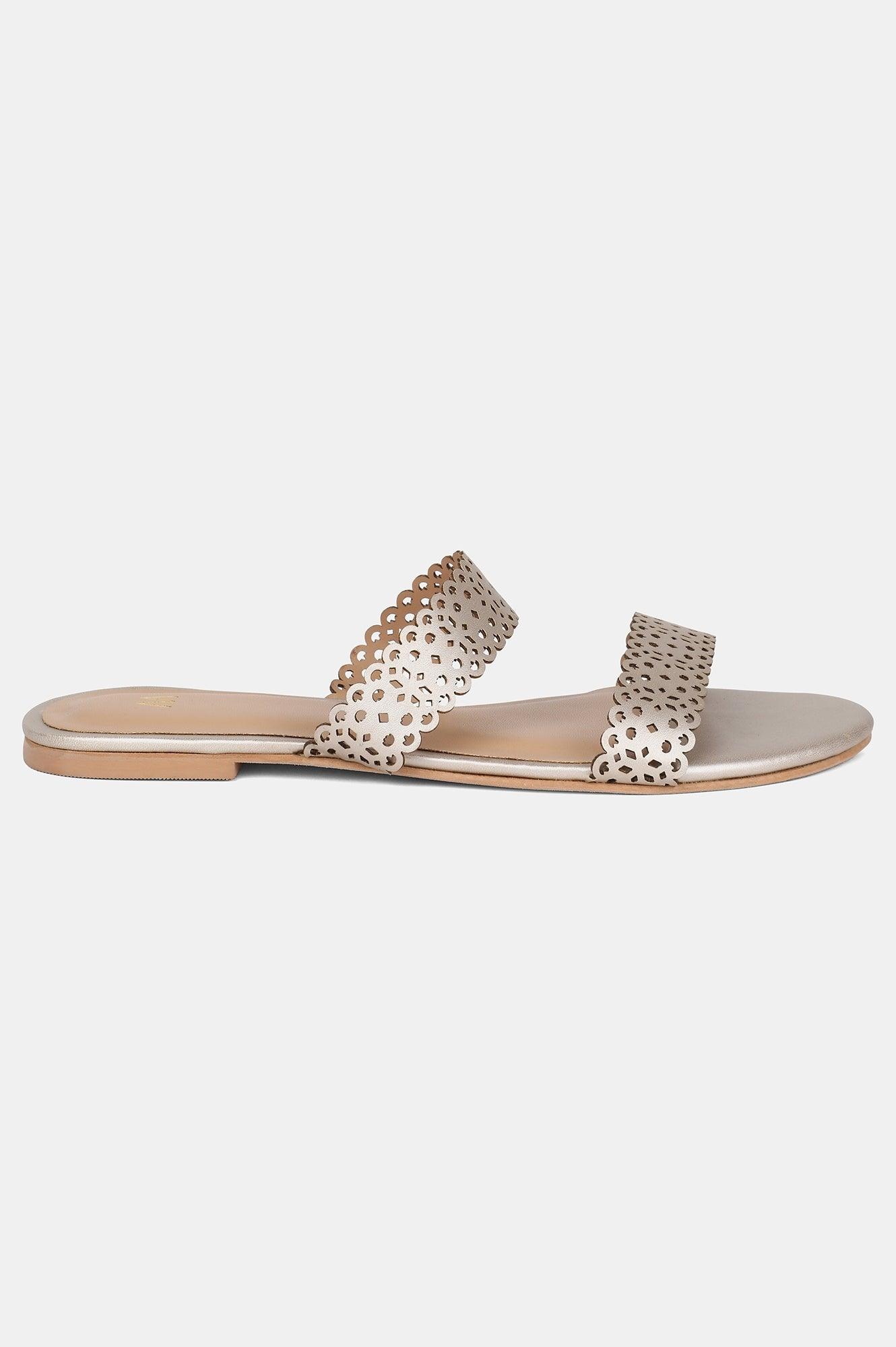 Metallic Almond Toe Laser Cut Flat - wforwoman