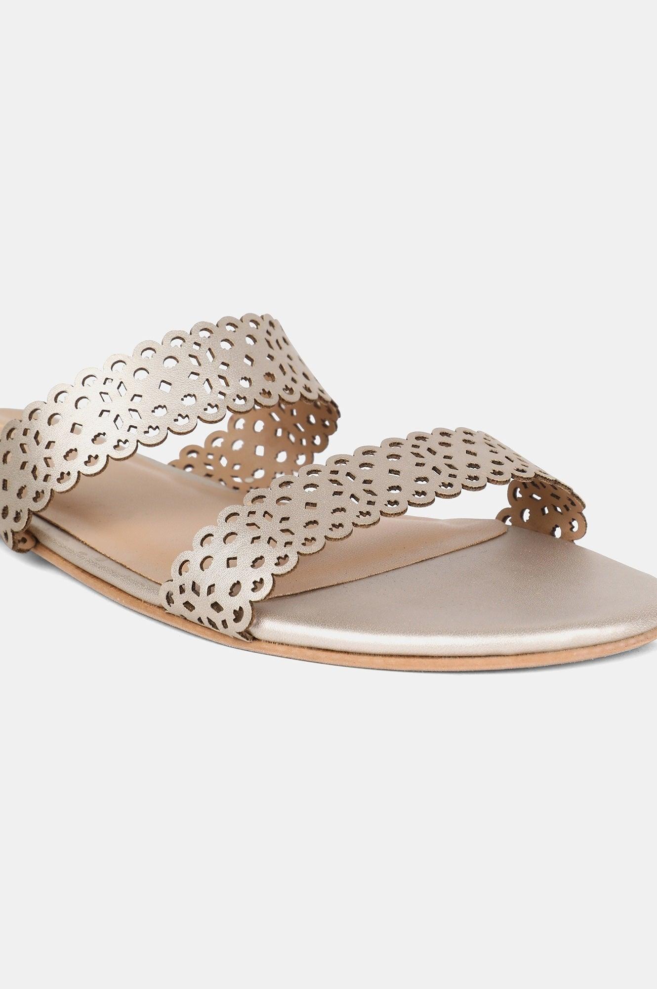 Metallic Almond Toe Laser Cut Flat - wforwoman