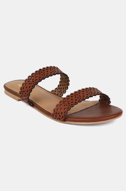 Brown Almond Toe Laser Cut Flat - wforwoman