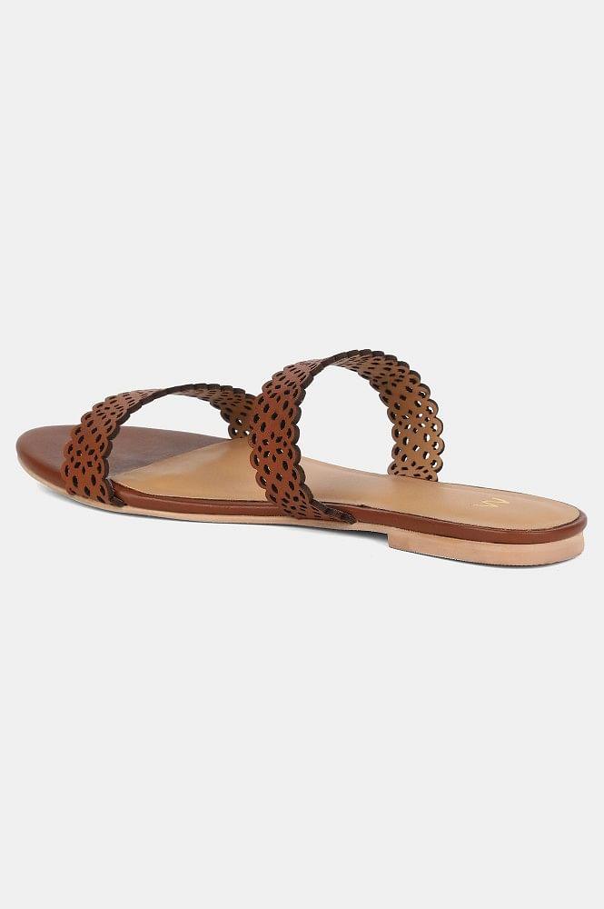 Brown Almond Toe Laser Cut Flat - wforwoman